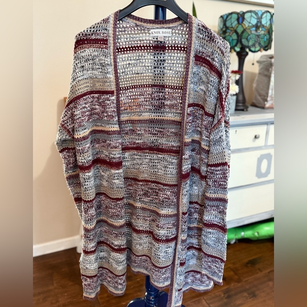 Knox Rose XXL Open Knit Cardigan Sweater - Multicolor Stripes 🍂